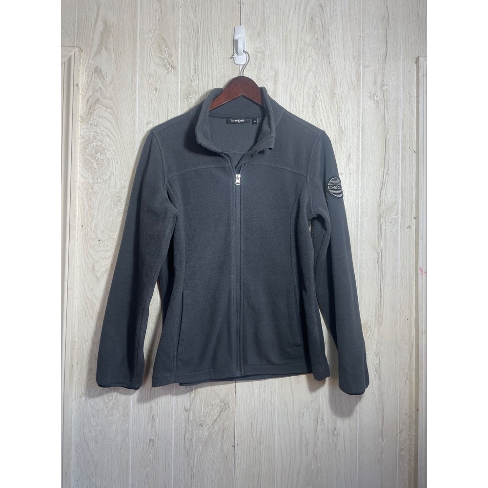 Vintage Bebe Fleece Jacket Womens small p Black Sport Track Casual Full Zip y2k